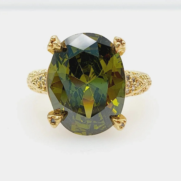 🎁 18K Gold Plated Beautiful Green CZ Women Promise Ring, FB16FA1024 - Picture 2 of 3